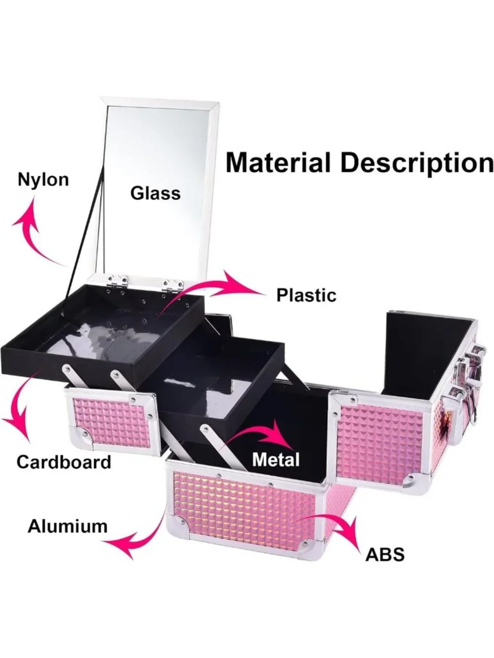 Portable Makeup Organizer with Mirror | Cosmetic Train Case, 2 Trays, Locking